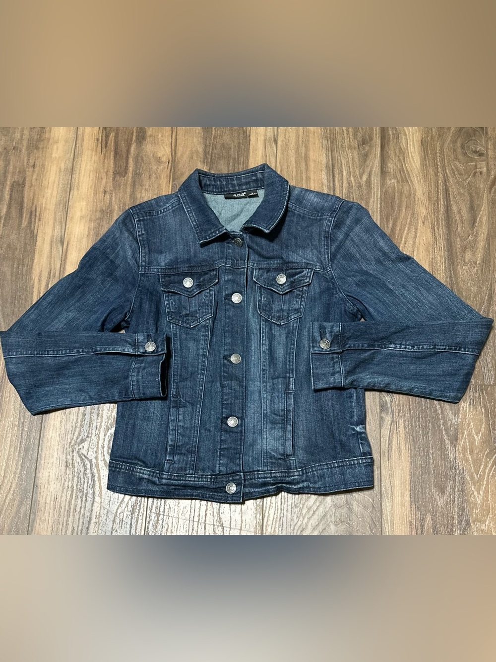 A.N.A. Women’s Dark Wash Long Sleeve Button Up Denim Trucker Jacket S Small